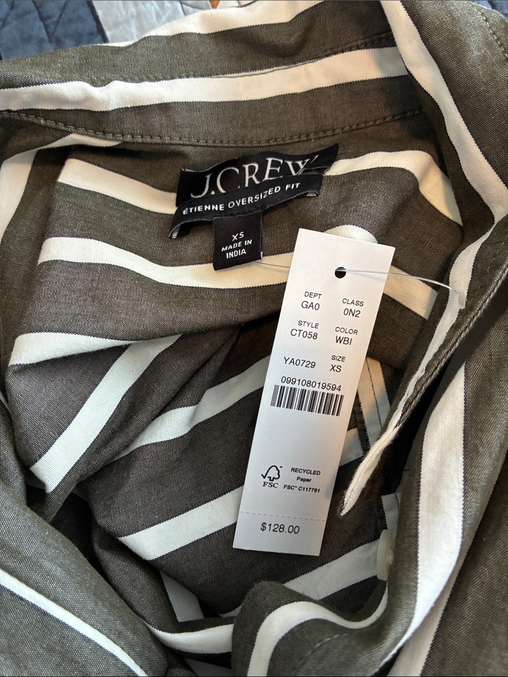NWT J Crew Étienne oversized shirt in offset-stripe cotton poplin Sz XS - Picture 6 of 7